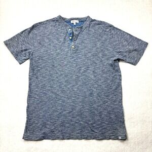 Peter Millar Mens Blue Space Dye Cotton Short Sleeve Henley Shirt MS19K34 M